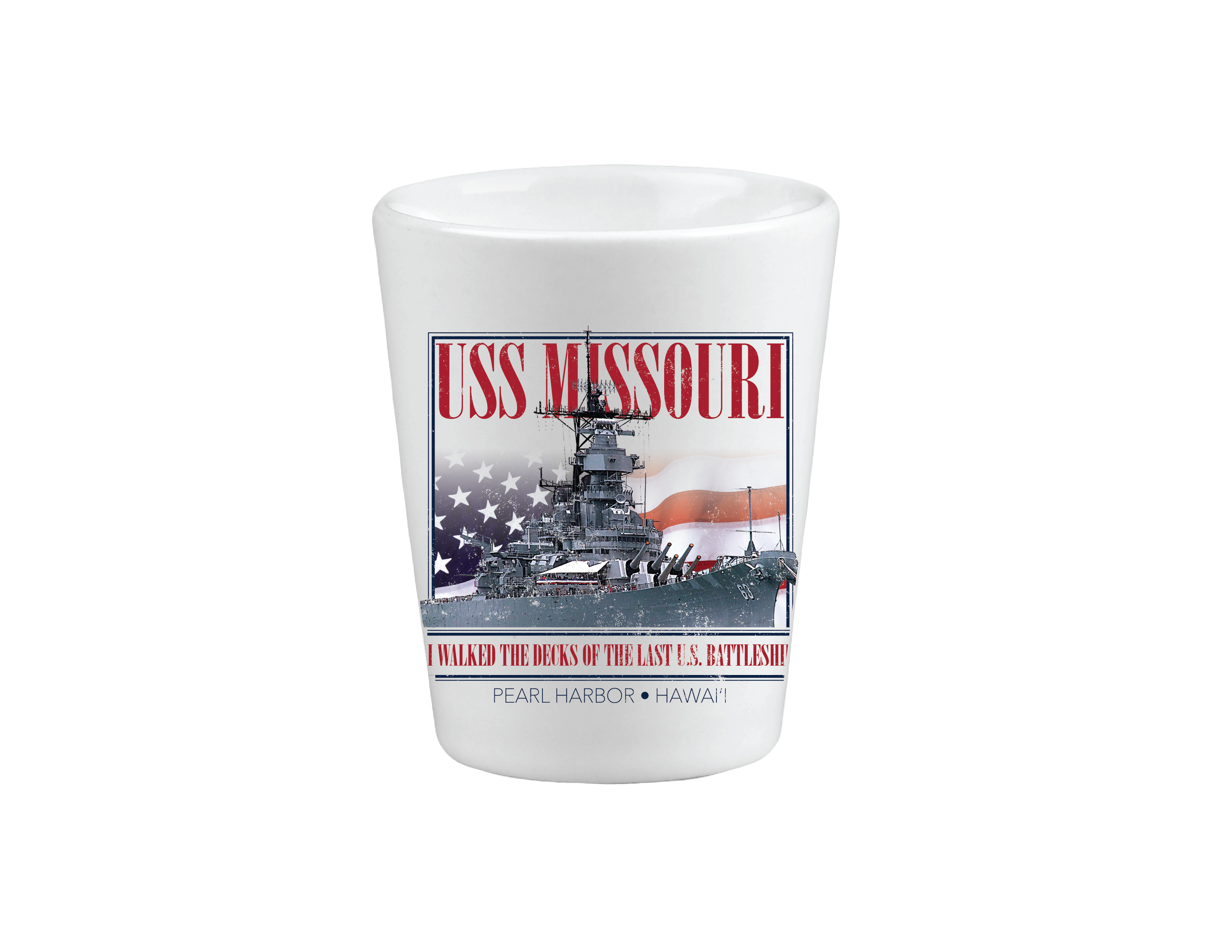 Shot Glass Flag/Ship - I Walked the Deck of the Last Battleship