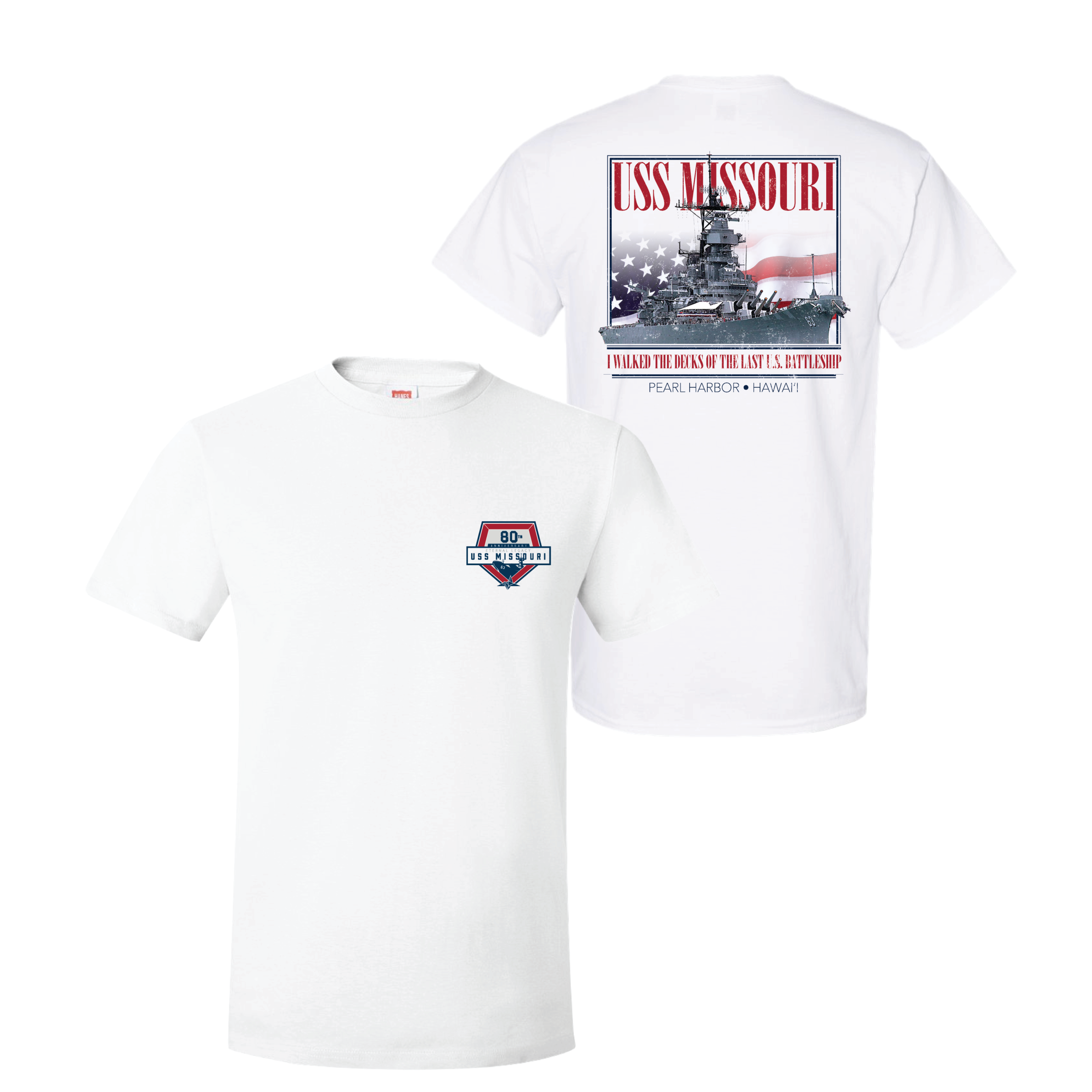 Adult Short Sleeve - 80th Anniversary Logo with Flag and Ship